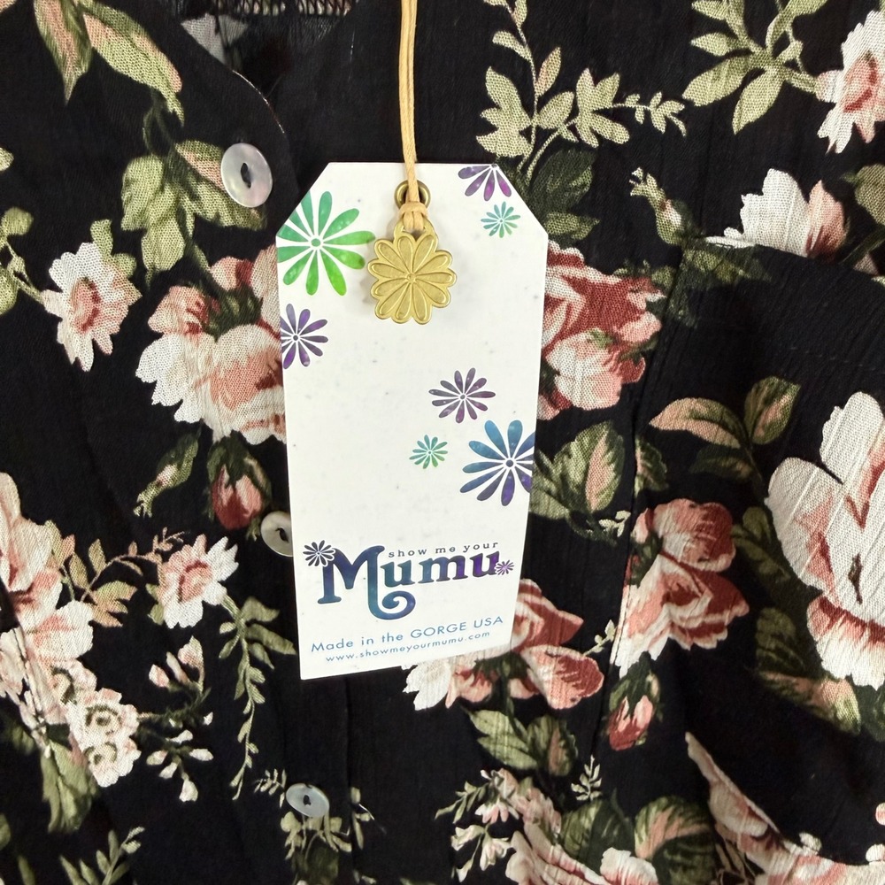 NWT Show Me Your Mumu Donnie Blk Rose Floral Trapeze Dress Size LG Keyhole Back - Picture 4 of 8